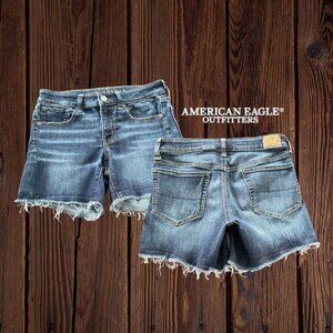 American Eagle Next Level Stretch Stringy Cutoff Dark Wash Denim Jean Shorts